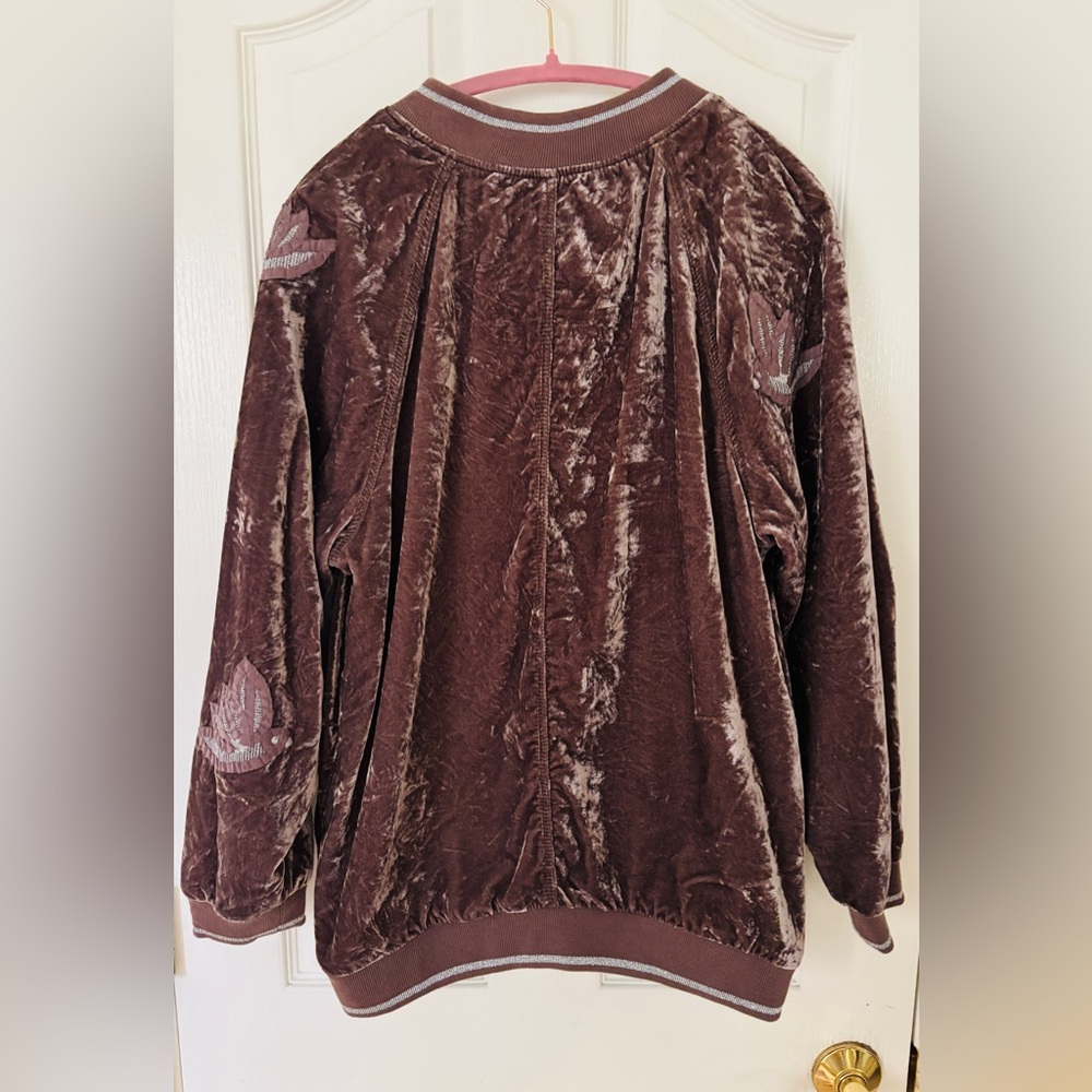 Hei Hei Anthropologie Embroderied Brown Velvet Bomber Jacket Women’s M - Picture 2 of 14